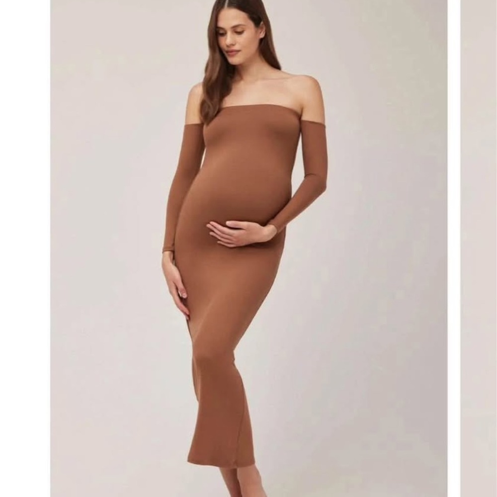 BUMPSUIT Chic Strapless Brown Maternity Dress